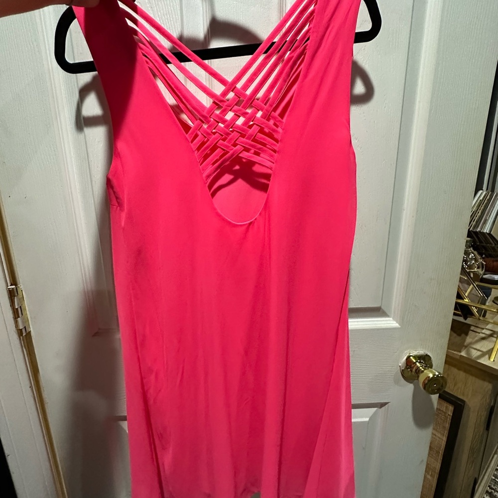 Vibrant Pink Sleeveless Dress with Crisscross Back - Picture 2 of 2